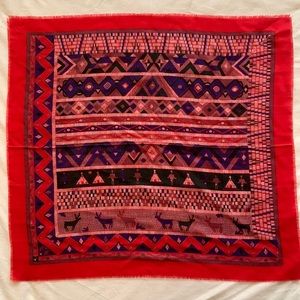 Thin 100% Wool Red and Purple Printed Scarf Handkerchief